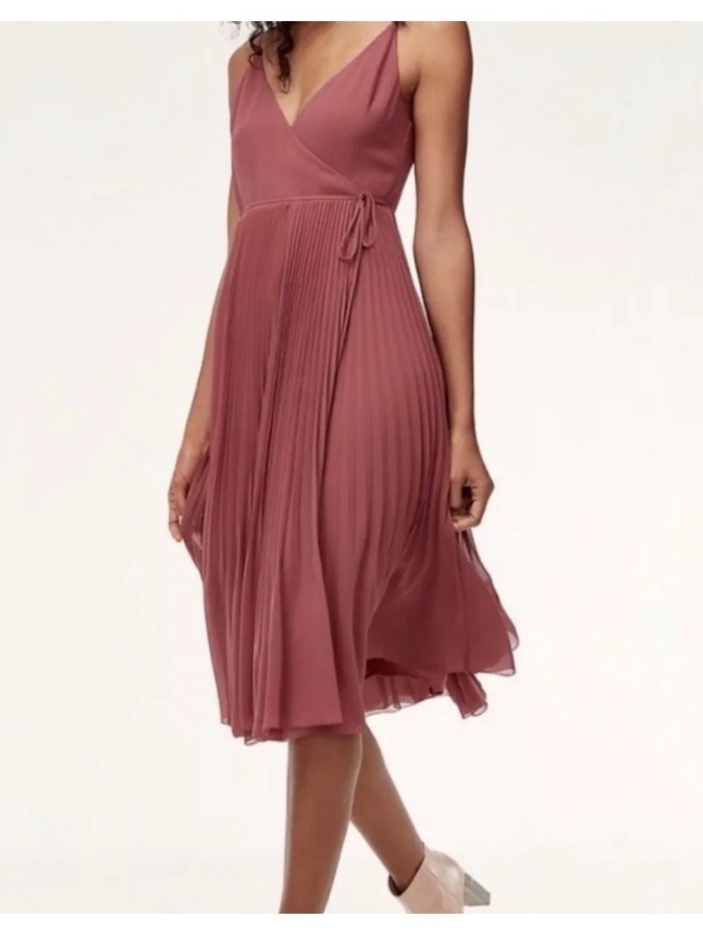 Aritzia Wilfred Beaune Pleated Wrap Midi Dress